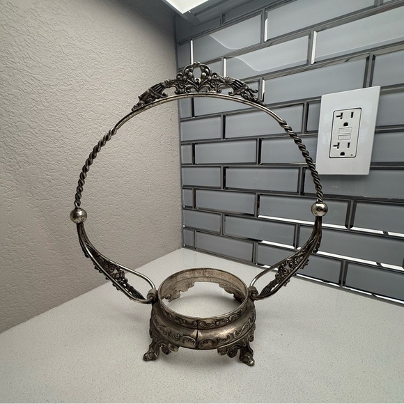 Vintage Bride's Basket Fenton Pink Hobnail Ruffled Bowl with Metal Holder - Picture 5 of 16